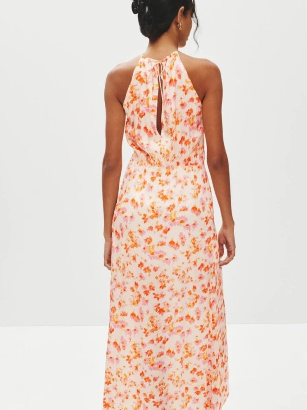 MAJE Rispring Maxi Dress Luxe Floral Airy Satin Halter Gown Party Flowy Stunner - Picture 2 of 16